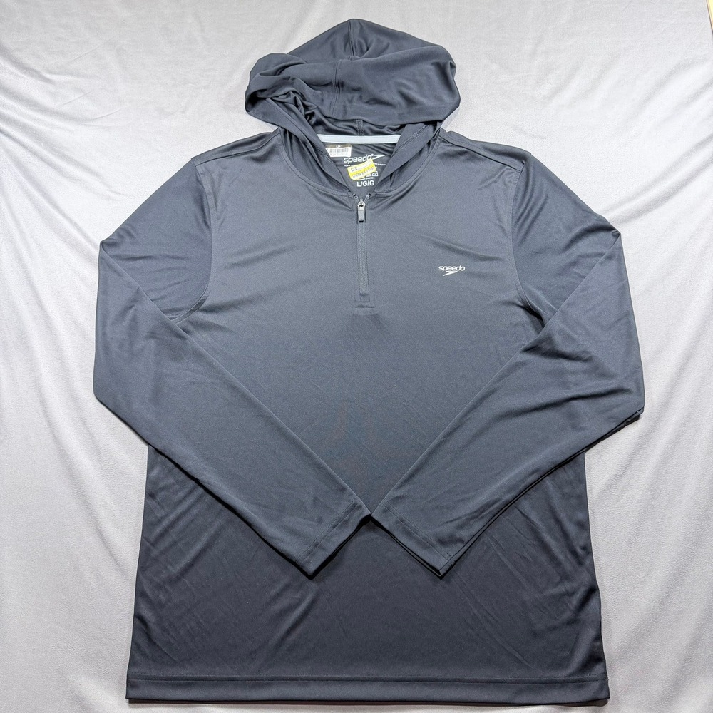 Speedo Mens L Black Polyester Half-Zip Long Sleeve Hoodie Active Pullover Top